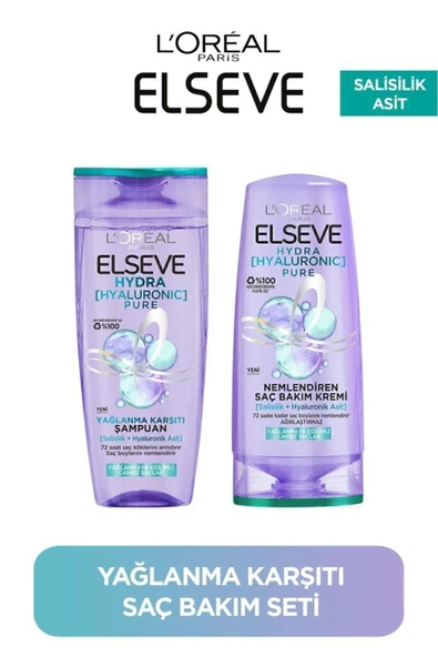ELSEVE Hydra Pure Salisilik Asit içeren Yağlanma Karşıtı Nemlendirici Şampuan + Saç Kremi Seti ürün görseli 1