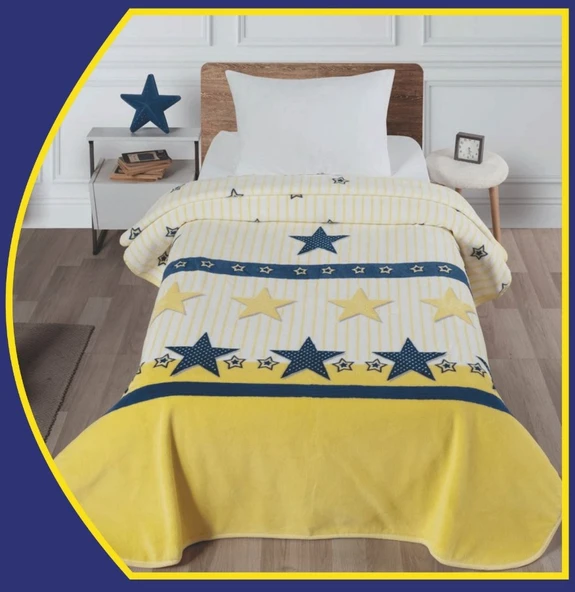 Polo Life Taraftar Yıldız Tek Kişilik Battaniye (160x220)-FB SARI LACİVERT ürün görseli 1