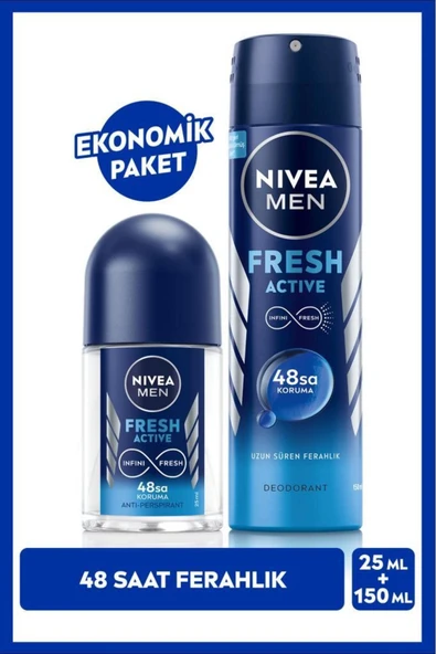 NIVEA Men Erkek Sprey Deodorant Fresh Active 150ml Ve Mini Roll-on Fresh Active 25ml ürün görseli 1