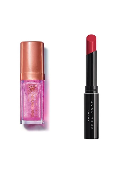 AVON Nourishing Dudak Yağı Shimmering Petal 7Ml ve Avon Ultra Beauty Ruj Stylo Forever Pink 2li ürün görseli 1