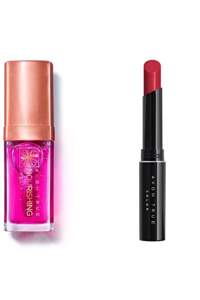 True Nourishing Dudak Yağı 7 Ml. Blossom ve Avon Ultra Beauty Ruj Stylo Forever Pink 2li set ürün görseli 1