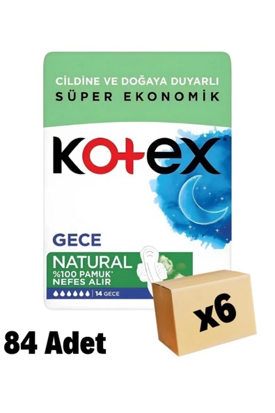 KOTEX Natural Gece Hijyenik Ped 14'lü 6 Adet ürün görseli 1