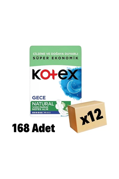 KOTEX Natural Gece Hijyenik Ped 14'lü 12 Adet ürün görseli 1