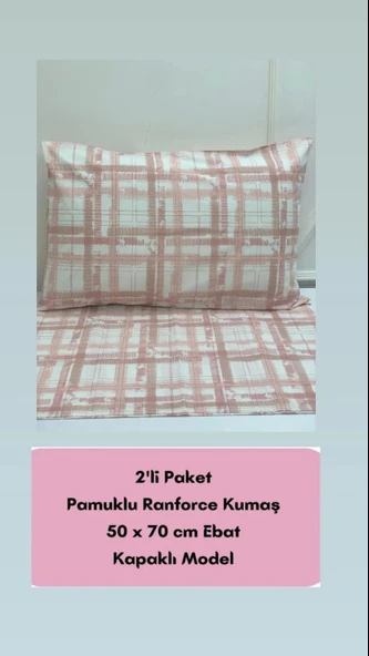 NİVEMESHOME PEMBE EKOSE DESEN 2 Lİ YASTIK KILIFI KAPAKLI 50X70 ürün görseli 1