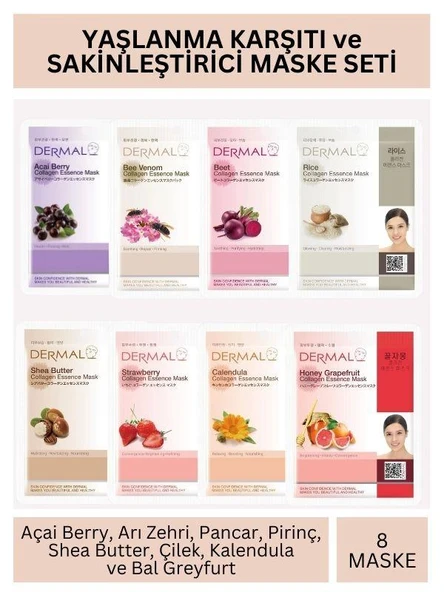 Dermal Yaşlanma Karşıtı ve Sakinleştrici Kolajen Maske Seti 23gr x 8Adet ürün görseli 1