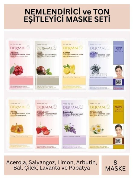 Dermal Nemlendirici ve Ton Eşitleyici Kolajen Maske Seti 23gr x 8Adet ürün görseli 1