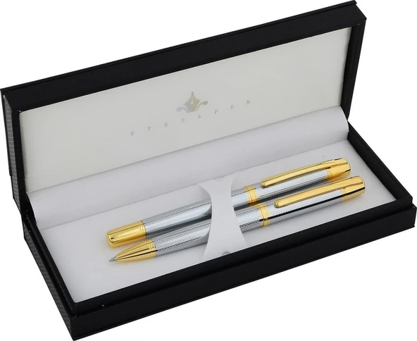 SteelPen Serra 800-4 Tükenmez + Dolma Kalem Krom Altın ürün görseli 1