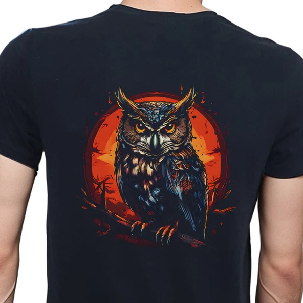 Owl T-shirt %100 Pamuklu Siyah Penye Basic Erkek Tişört ürün görseli 1