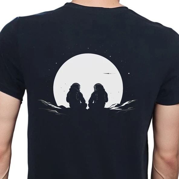 Man On The Moon T-shirt %100 Pamuklu Siyah Penye Basic Erkek Tişört ürün görseli 1