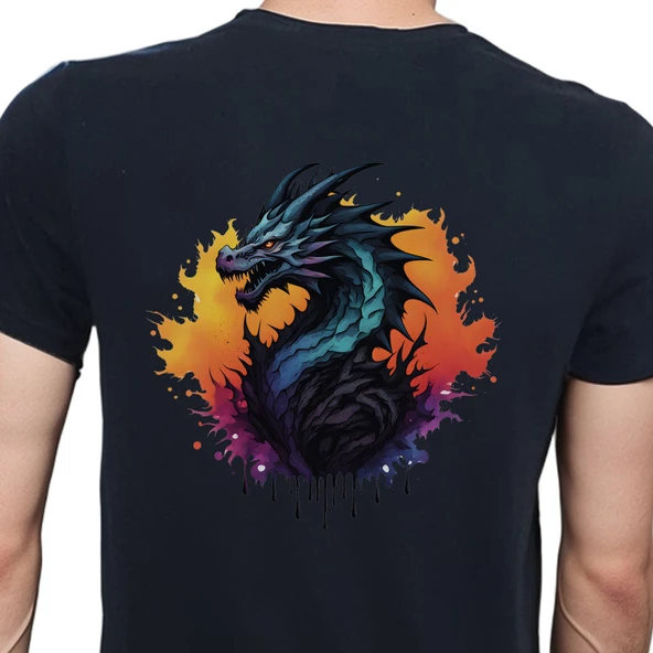 Splash Dragon T-shirt %100 Pamuklu Siyah Penye Basic Erkek Tişört ürün görseli 1