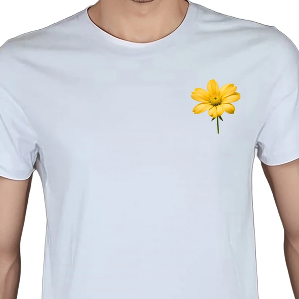Flower T-shirt %100 Pamuklu Beyaz Penye Basic Erkek Tişört ürün görseli 1