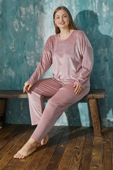 Gd Goldoremi 13208-4 Kadın Büyük Beden Kadife Uzun Kollu Pijama Takımı ürün görseli 1