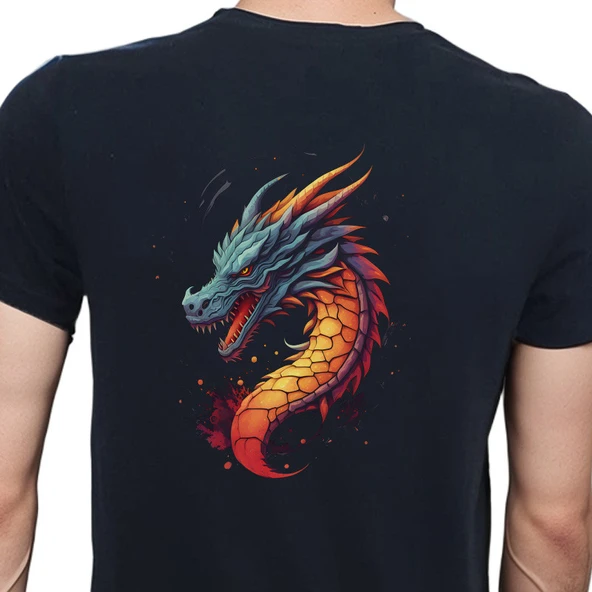 Splash Dragon T-shirt %100 Pamuklu Siyah Penye Basic Erkek Tişört ürün görseli 1