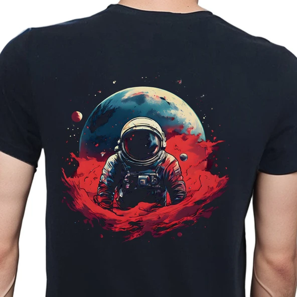 Man On The Moon T-shirt %100 Pamuklu Siyah Penye Basic Erkek Tişört ürün görseli 1