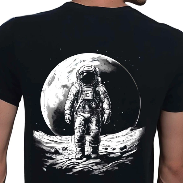 Astronaut T-shirt %100 Pamuklu Siyah Penye Basic Erkek Tişört ürün görseli 1