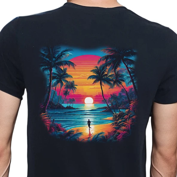 Tropical T-shirt %100 Pamuklu Siyah Penye Basic Erkek Tişört ürün görseli 1