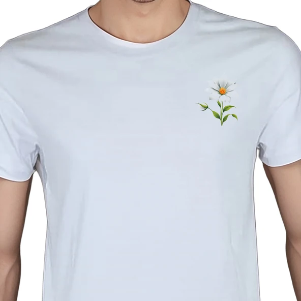 Flower T-shirt %100 Pamuklu Beyaz Penye Basic Erkek Tişört ürün görseli 1