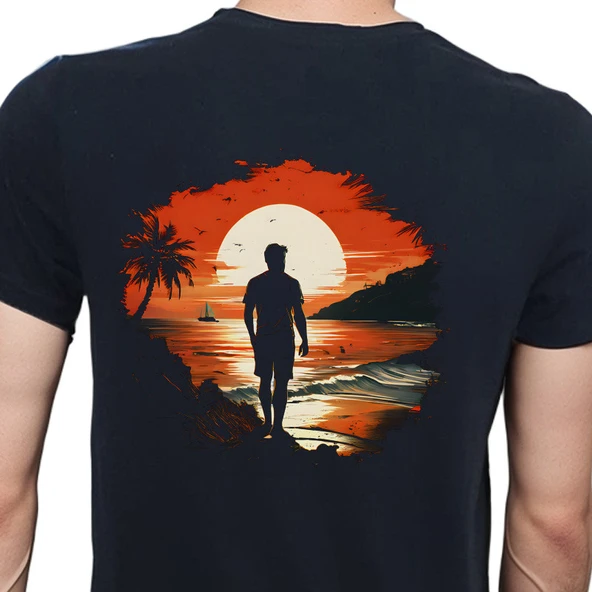 Man On Island T-shirt %100 Pamuklu Siyah Penye Basic Erkek Tişört ürün görseli 1