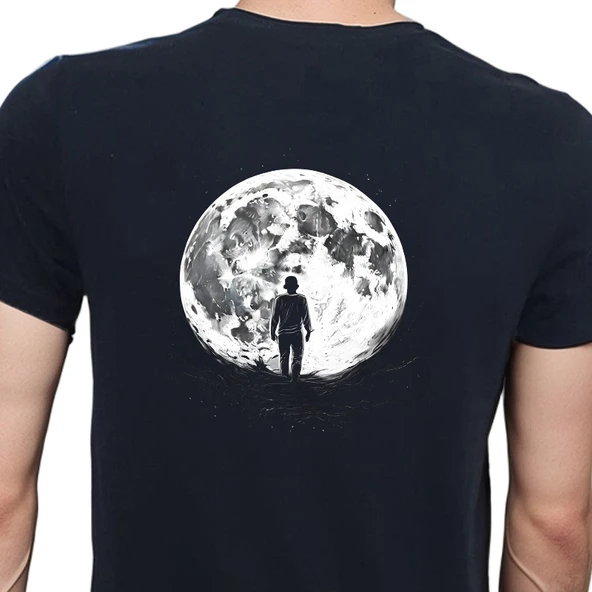 To The Moon And Back T-shirt %100 Pamuklu Siyah Penye Basic Erkek Tişört ürün görseli 1