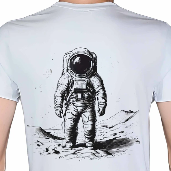 Astronaut T-shirt %100 Pamuklu Beyaz Penye Basic Erkek Tişört ürün görseli 1