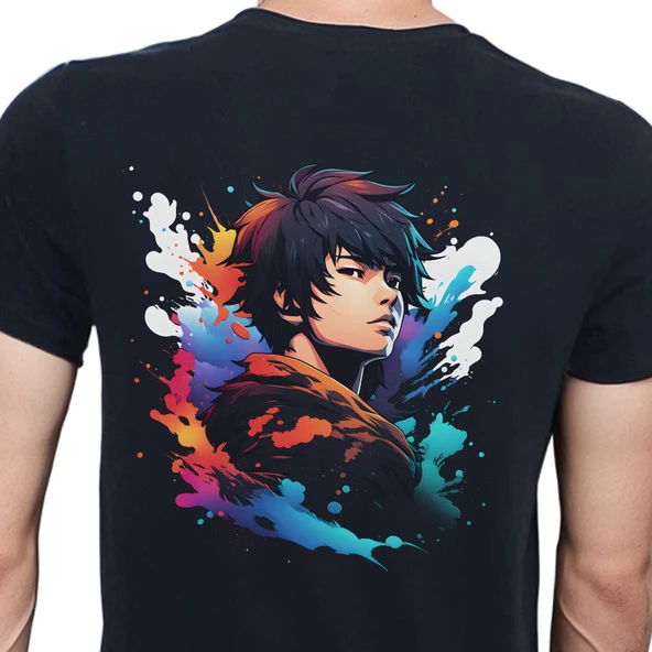 Splash Anime T-shirt %100 Pamuklu Siyah Penye Basic Erkek Tişört ürün görseli 1