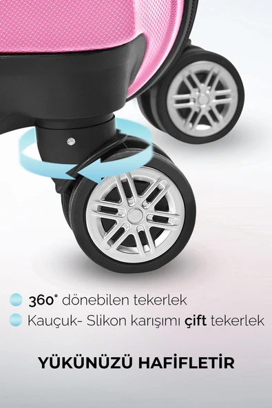 Polo&Sky Spring Model Pembe Renk Orta Boy Valiz Bavul - Resim 4