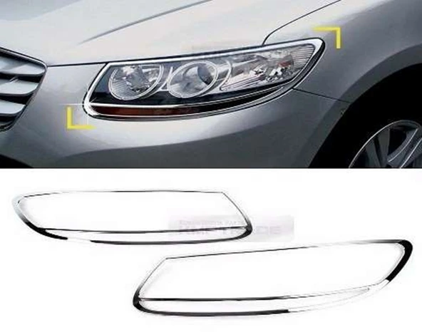 Hyundai Santa Uyumlu Fe 2006 2012 Ön Far Kaplama ABS (Plastik) Krom ürün görseli 1