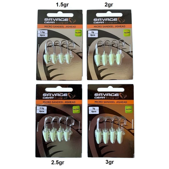 Savage Gear LRF Micro Sandeel Jighead Glow Zoka (4'lü Paket) ürün görseli 1