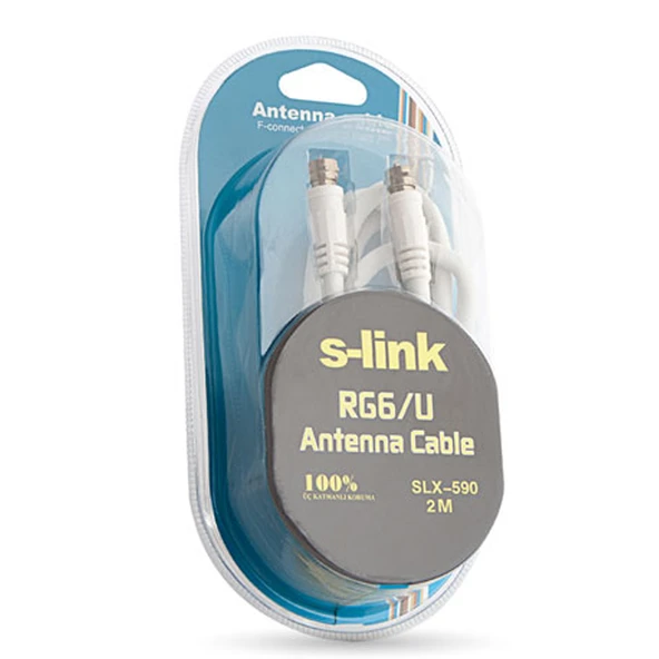 S-LINK SLX-590 F KONNEKTÖRLÜ 2 METRE HAZIR RG6/U ANTEN KABLOSU BLİSTERLİ ürün görseli 1