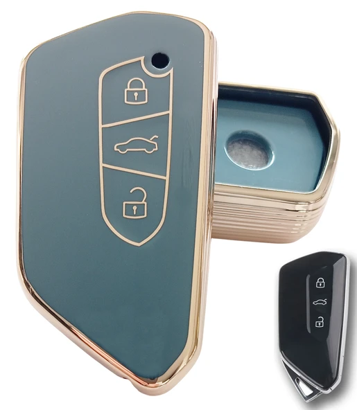 Volkswagen Golf 8 Seat Cupra Skoda Octavia Uyumlu Kumanda Anahtar Kılıfı Oto Anahtarlık Gri Gold ürün görseli 1