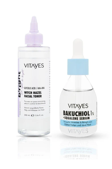 VITAYES Retinol Alternatifi Doğal Bakuchiol/squalene Cilt Serumu Ile Cadı Fındığı Yüz Toniği Cilt Bakım Seti ürün görseli 1
