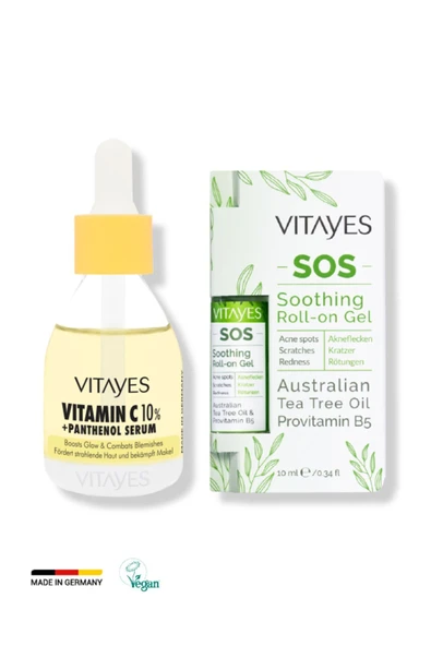 VITAYES Cilt Serumu C Vitamini %10 Panthenol Leke Karşıtı Ve Sivilce Sinek Isırması Sos Onarıcı Serum Seti ürün görseli 1