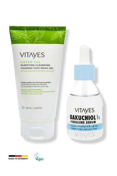 VITAYES Retinol Alternatifi Bakuchiol %1cilt Serumu Ve Siyah Nokta Karşıtı Yüz Temizleme Jeli Avantajlı Set ürün görseli 1