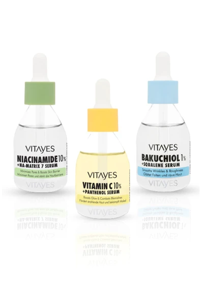 VITAYES Retinol Alternatifi Doğal Bakuchiol %1 Niacinamide %10 C Vitamini %10 Cilt Serumu Ve Bakım Seti ürün görseli 1