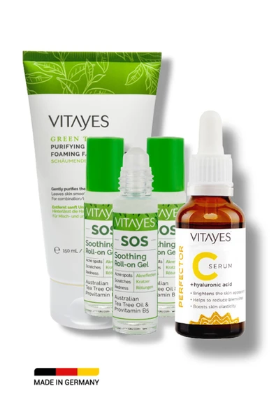 VITAYES Sivilcelere Karşı Doğal Çay Ağacı Özlü Cilt Serumu Yüz Temizleyici Jel C Vitamini Serum Bakım Seti ürün görseli 1