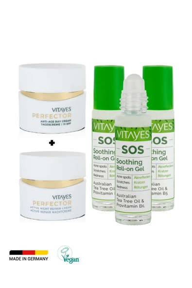 VITAYES Gündüz Kremi SPF15 Gece Kremi Akne Karşıtı Doğal Çay Ağacı Özlü Serum Avantajlı Set ürün görseli 1