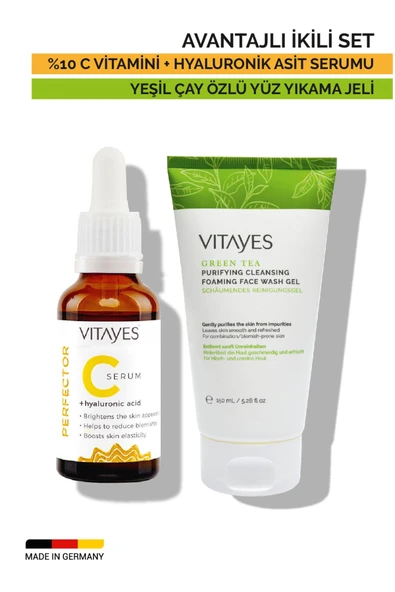 VITAYES C Vitamini Hyalüronik Asit Leke Karşıtı Cilt Serumu & Yeşil Çay Yüz Temizleme Jeli Avantajlı Set ürün görseli 1