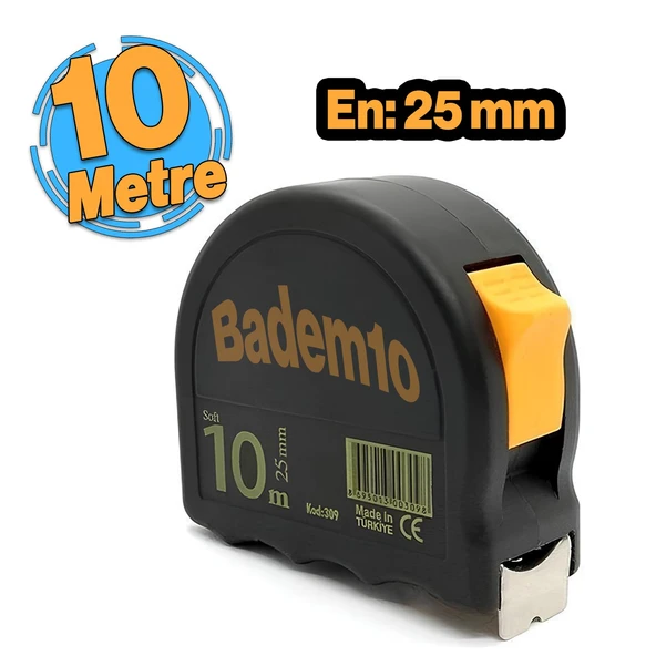 Şerit Metal Metre 10 metre En 25 mm Düğmeli Ölçüm Ölçme Yumuşak Plastik Kasalı Yüksek Kalite ürün görseli 1