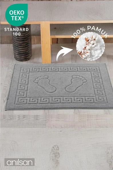 Gri Greek Ayak Havlusu - 50x70 Cm, 245 Gr, %100 Pamuk, Spa Ve Otel Banyo Paspası, Günlük Kullanıma ürün görseli 1