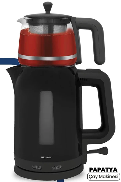 GoldMaster Papatya Siyah 2200 Watt Cam Demlikli Çay Makinesi ve Su Isıtıcısı GM 7321S ürün görseli 1