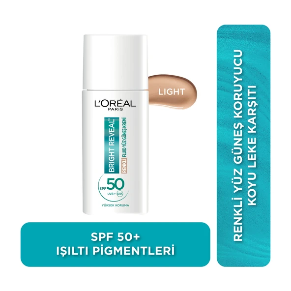 L'Oréal Paris Bright Reveal Spf 50+ Koyu Leke Karşıtı Renkli Fluid Günlük Yüz Güneş Kremi 50 ml - Light ürün görseli 1