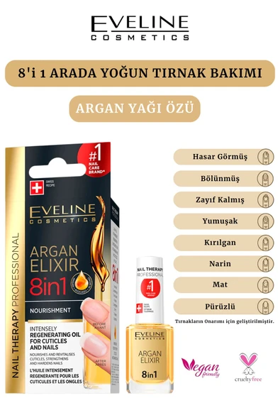 Eveline Cosmetics 8in1 Argan Elixir Tırnaklar Için Yoğun Tazeleyici Yağ 12 ml ürün görseli 1