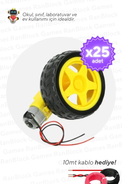 25'li Paket Sarı Redüktörlü Motor ve Tekerlek Seti - Okul ve Sınıflar için MEB Uyumlu ürün görseli 1