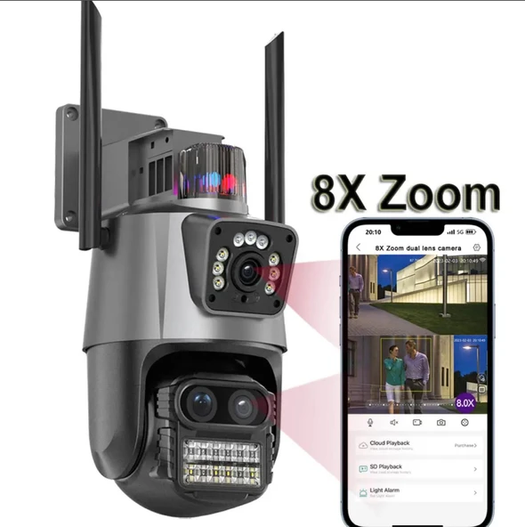 IP66 Su Geçirmez 9MP Çift Lensli 8X Zomlu Wifi PTZ Pollis Çakarlı GÜvenlik Kamerası ürün görseli 1