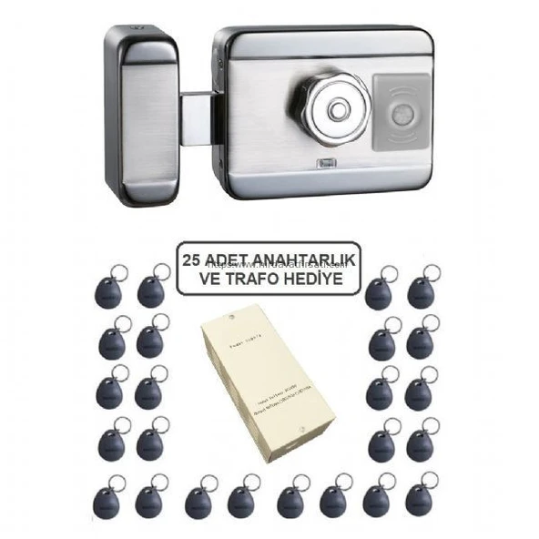 Marelli SENSÖRLÜ motorlu SESSİZ + GÜVENLİ manyetik elektrikli trajlı apartman kapı kilidi motorlu otomat + kartlı sistemi + trafosu + 25 çip ürün görseli 1