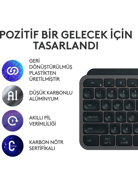 Logitech MX Keys S 920-011594 Bluetooth ve Wireless Kablosuz Klavye - Resim 4