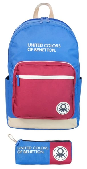 United Colors of Benetton Tricolor Dört Bölmeli Erkek Çocuk Sırt Çantası ve Kalemlik Seti - Mavi-Kırmızı ürün görseli 1
