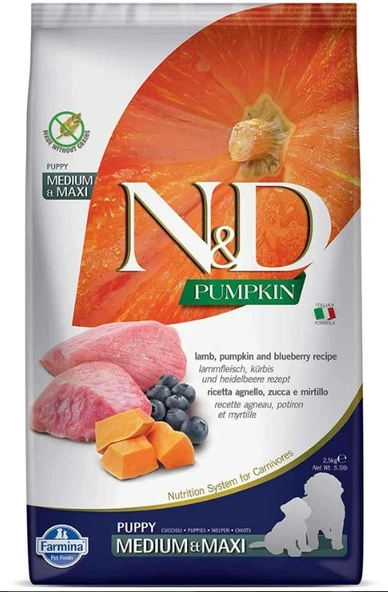 N&D Pumpkin Kuzu&Yaban Mersin Küçük Irk Yavru Köpek Maması 2,5 Kg ürün görseli 1