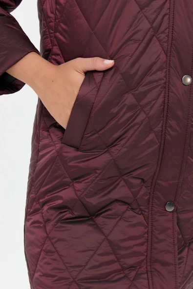 Desen Kapüşonlu Midi Oversize Kaban - Kışlık - Resim 8