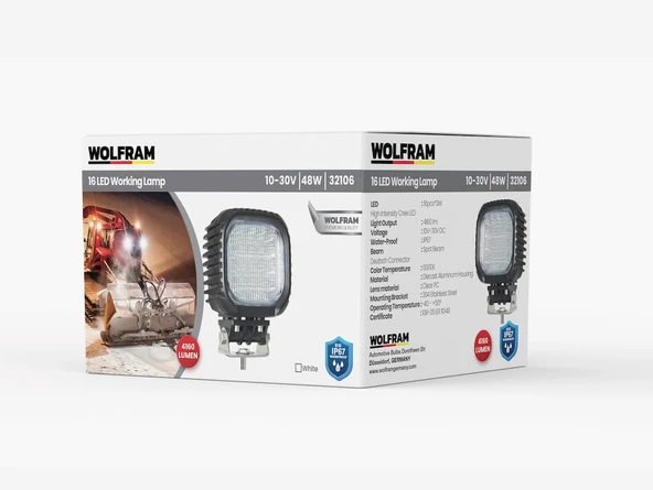 wolfram Led Kare Çalışma Lambası Ağır Hizmet 4.160 Lümen Flood 10/30V E-Belgeli 48W ürün görseli 1